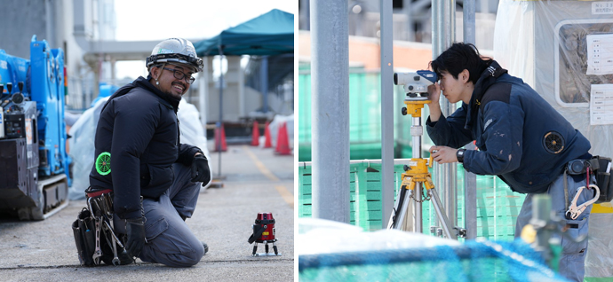 工事現場で働く人々